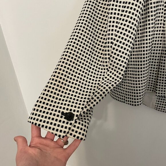 TALBOTS Plus Size Textured Checked Blazer Cream Black Check One Button Jacket 1X - Picture 11 of 16
